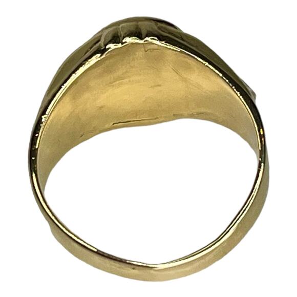 10K Gold BLUE SAPPHIRE RING Mens Size 10 Oval 8x9mm Bezel Set Lab Grown Gemstone - Picture 5 of 10